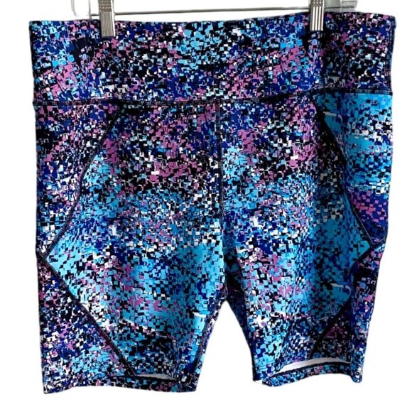 Golden Union Activewear Workout Shorts Women's 1X Multi Color Abstract Print - Picture 1 of 6
